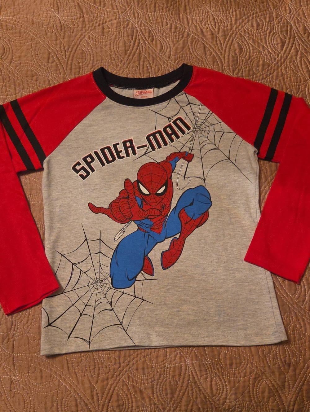 Marvel Spider-Man Gray and Red Raglan Kids Long Sleeve Tee